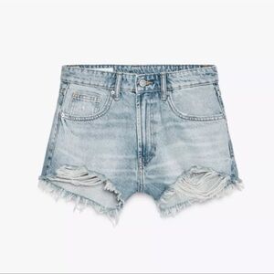 Zara High Waisted Ripped Denim Shorts - Size 8
